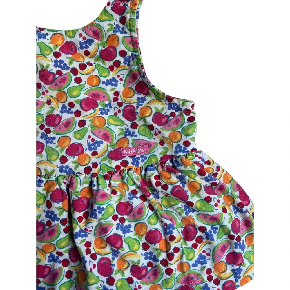 OSHKOSH Vintage 90s Baby B'gosh Fruit Print Romper Dress Bubble Made in USA